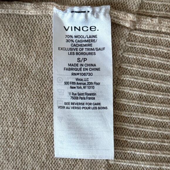 VINCE Cashmere/Wool Rib Trim Slouchy Open Front Cardigan Sweater Camel Beige S - Picture 4 of 6